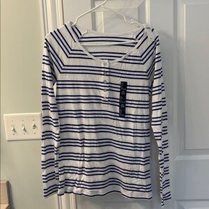 GAP White and Blue Striped Henley